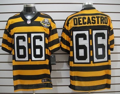 Men's Pittsburgh Steelers #66 David DeCastro Yellow-Black Nik Throwback 80th Patch Jerey