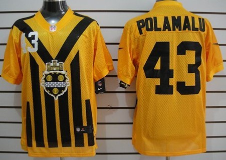 Men's Pittsburgh Steelers #43 Troy Polamalu 1933 Yellow Throwback Nik Jersey