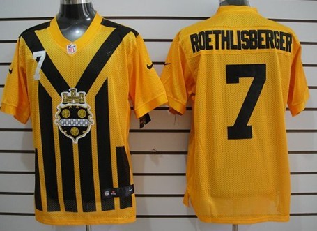 Men's Pittsburgh Steelers #7 Ben Roethlisberger 1933 Yellow Nik Throwback Jersey