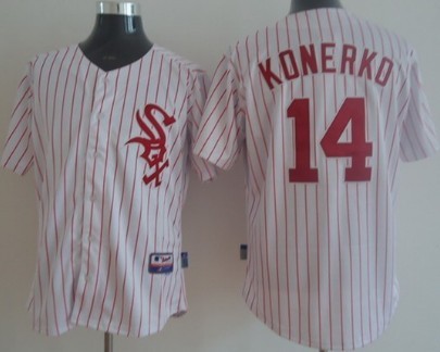 Men's Chicago White Sox #14 Paul Konerko White With Red Pinstripe Jersey