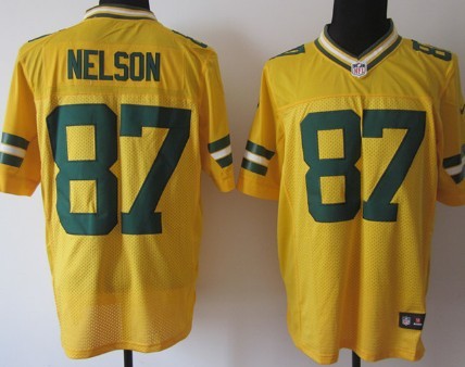 Mens Nike NFL Elite Jersey Green Bay Packers #87 Jordy Nelson Yellow 