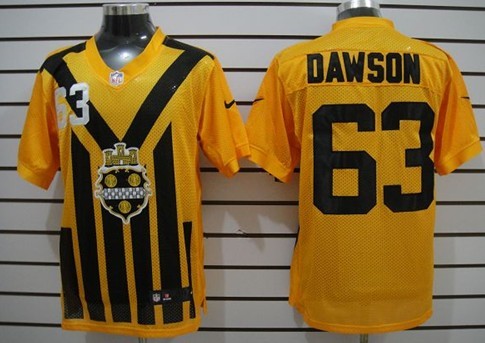 Men's Pittsburgh Steelers #63 Dermontti Dawson 1933 Yellow Throwback Nik Jersey