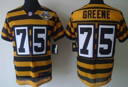Men's Pittsburgh Steelers #75 Joe Greene Yellow-Black Nik Throwback 80th Patch Jerey