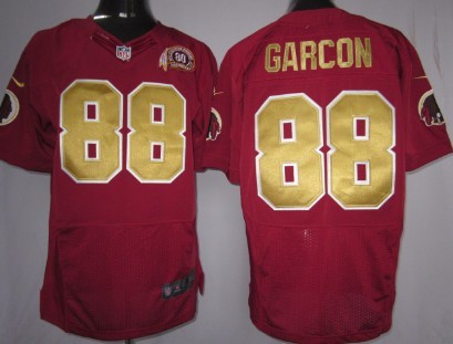 Mens Nike NFL Elite Jersey Washington Redskins #88 Pierre Garcon Red Gold with 80TH patch