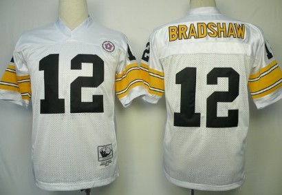 Mens Pittsburgh Steelers #12 Terry Bradshaw White  Mitchell&Ness Throwback Jersey