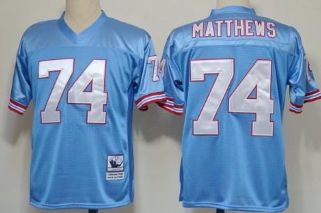 Mens Tennessee Titans #74 Bruce Matthews Light Blue Mitchell&Ness Throwback Jersey