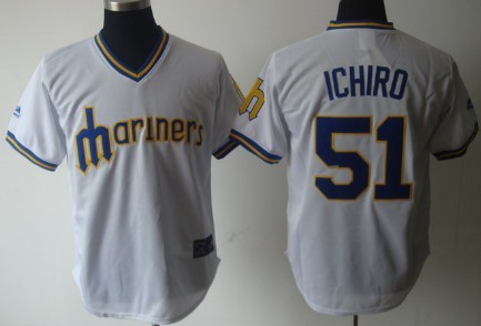 Mens Baseball Jersey Seattle Mariners #51 Suzuki Ichiro White Cooperstown Throwback