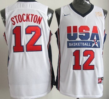 Men's nike Team USA Basketball Jerseys #12 John Stockton White Throwback 