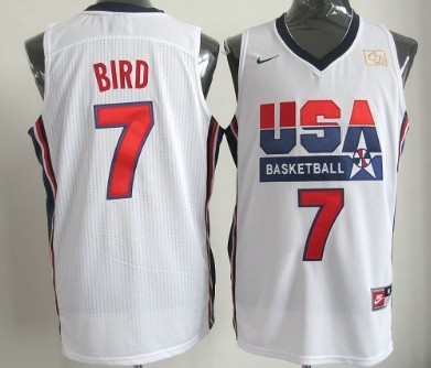 Men's nike Team USA Basketball Jerseys #7 Larry Bird White Throwback