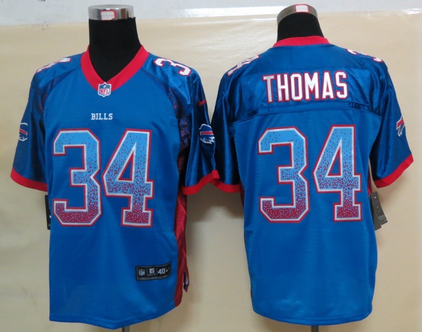 Men's Buffalo Bills Throwback Plyer #34 Thomas Nike Drift Fashion Blue Elite Jerseys