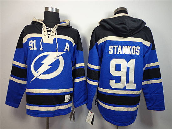 Old Time Hockey Hoodies Tampa Bay Lightning #91 Steven Stamkos Blue
