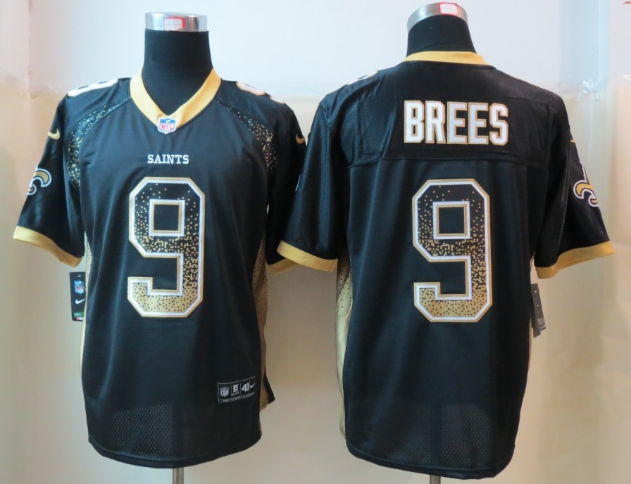 Men's New Orleans Saints #9 Drew Brees 2013 Nik Drift Fashion Black Elite Jersey
