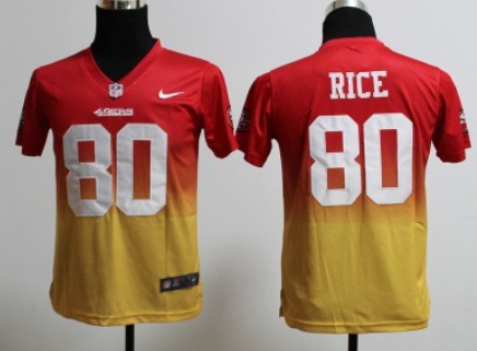 Nik San Francisco 49ers #80 Jerry Rice 2013 Drift Fashion II Red With Gold Kids Jersey