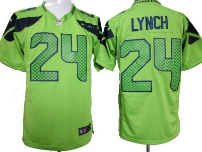Kid's Seattle Seahawks #24 Marshawn Lynch Nike Green Game Jersey