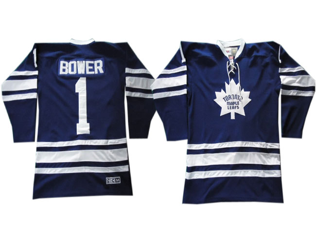 Men's Toronto Maple Leafs #1 Johnny Bower Blue CCM Throwback  Jersey