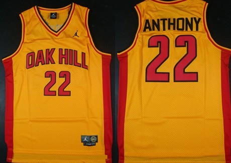 Mens Oak Hill Academy High School #22 Carmelo Anthony Jordan Yellow Swingman Jersey