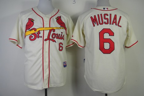 Men's St. Louis Cardinals #6 Stan Musial Cream Throwback Cool Base Jersey