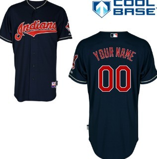 Kids Customized Cleveland Indians Navy Blue Cool Base Personal Baseball Jersey
