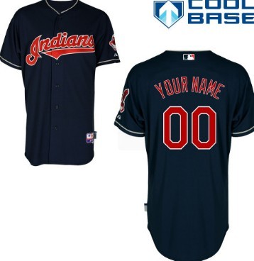 Mens Customized Cleveland Indians Navy Blue Cool Base Personal Baseball Jersey