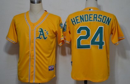 Mens's Oakland Athletics #24 Rickey Henderson Yellow A'S Baseball Jersey