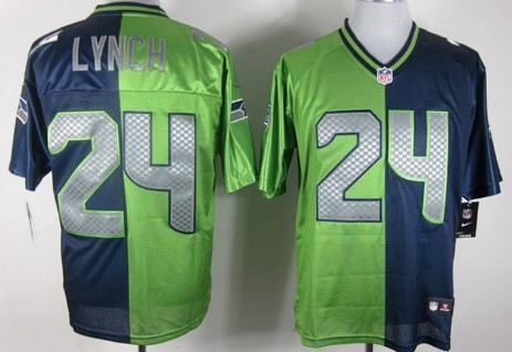 Men's Seattle Seahawks #24 Marshawn Lynch Green With Blue Split Nik Elite Jersey