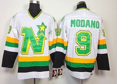 Men's Minnesota North Stars #9 Mike Modano 1988-89 White CCM Vintage Throwback Jersey