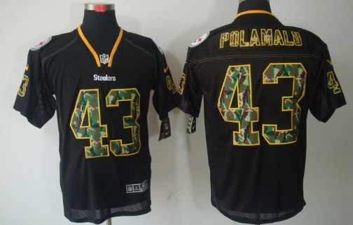 Men's Pittsburgh Steelers #43 Troy Polamalu Black With Camo Nik Elite Jersey