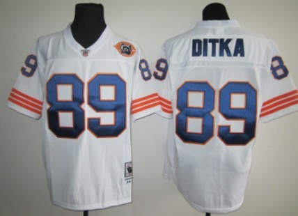 Mens Mitchell&Ness Throwback NFL Jersey Chicago Bears #89 Mike Ditka White Throwback With Bear Patch