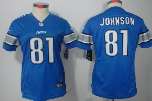 Nike Detroit Lions #81 Calvin Johnson Previous Nike Light Blue Limited Womens NFL Jersey