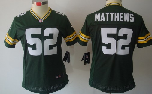 Nike Green Bay Packers #52 Clay Matthews Green Limited Womens Jersey