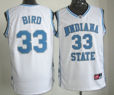 Mens Indiana State Sycamores #33 Larry Bird White College Basketball Jersey