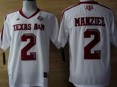 Mens Texas A&M Aggies #2 Johnny Manziel White Jersey