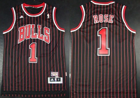 Chicago Bulls #1 Derek Rose ABA Hardwood Classic Swingman Black Pinstripe Jersey