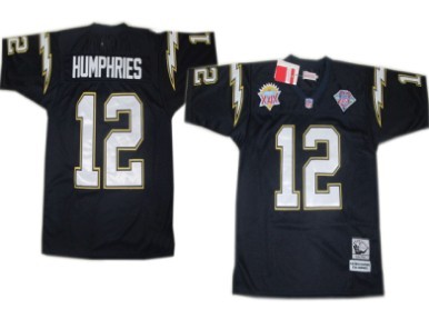 Mens San Diego Chargers #12 Stan Humphries NavyBlue Mitchell&Ness NFL Throwback Football Jersey