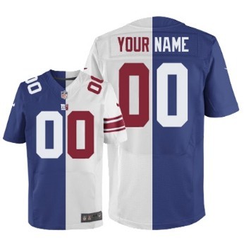 Mens Nike New York Giants Customized Blue And White Split Elite Jersey