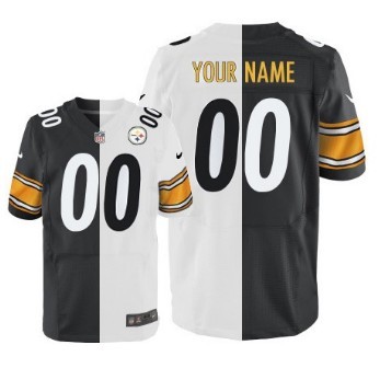 Mens Nike Pittsburgh Steelers Customized Black And White Split Elite Jersey
