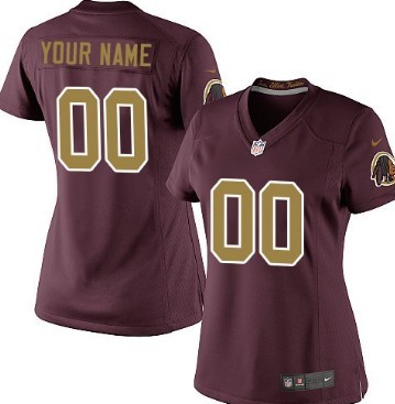 Womens Nike Washington Redskins Customized Red With Gold Limited Jersey