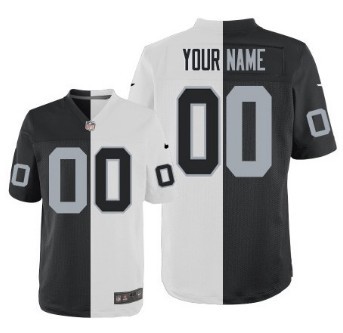 Mens Nike Oakland Raiders Customized Black And White Split Elite Jersey