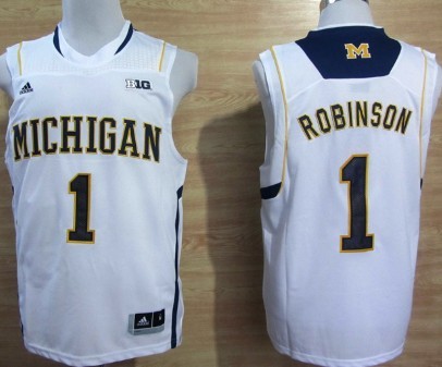 Michigan Wolverines college basketball jerseys #1 Glenn Robinson III White with Big 10 Patch