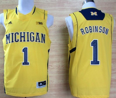 Michigan Wolverines college basketball jerseys #1 Glenn Robinson III Yellow with Big 10 Patch