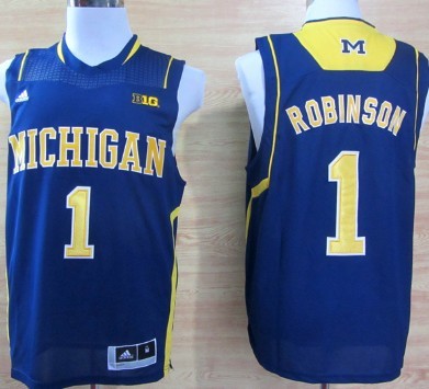 Michigan Wolverines college basketball jerseys #1 Glenn Robinson III Navy Blue with Big 10 Patch