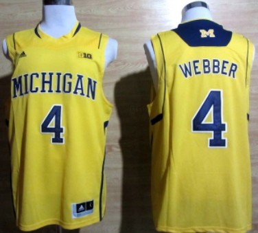Michigan Wolverines college basketball jerseys #4 Chirs Webber Yellow with Big 10 Patch