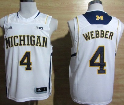 Michigan Wolverines  Jersey #4 Chirs Webber White with Big 10 Patch