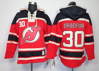 New Jersey Devils #30 Martin Brodeur Red With Black Old Time Hockey hoodies