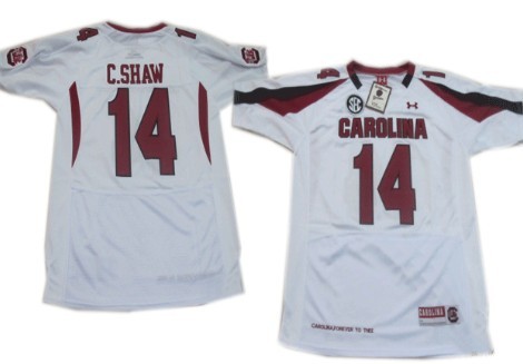 South Carolina Gamecocks #14 Connor Shaw White Under Armour NCAA Football Jersey