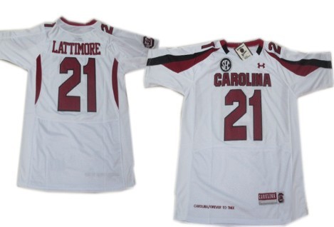 South Carolina Gamecocks #21 Marcus Lattimore White Under Armour NCAA Football Jersey