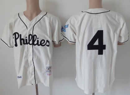 Philadelphia Phillies #4 Jimmy Foxx 1945 Cream Throwback Jersey