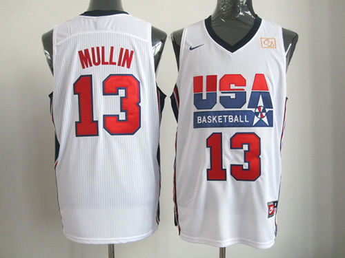 Men's nike Team USA Basketball Jerseys #13 Chris Mullin White Throwback