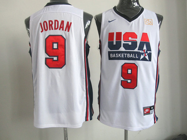 Men's Nike 1992 Team USA #9 Michael Jordan White Throwback Basketball Jerseys