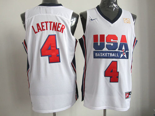 Men's nike Team USA Basketball Jerseys #4 Laettner White Throwback